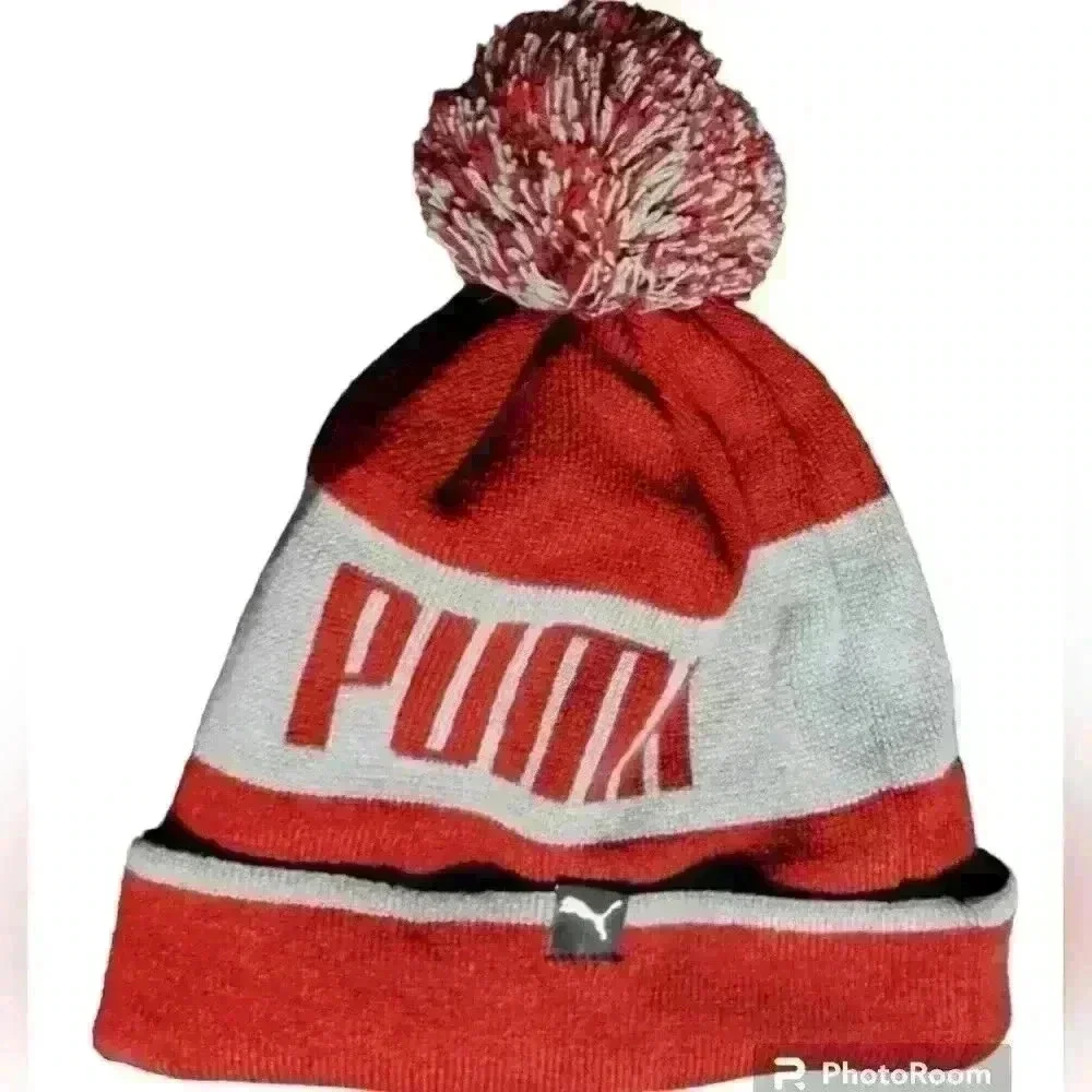 Puma Red Beanie with Pompom - Picture 1 of 8